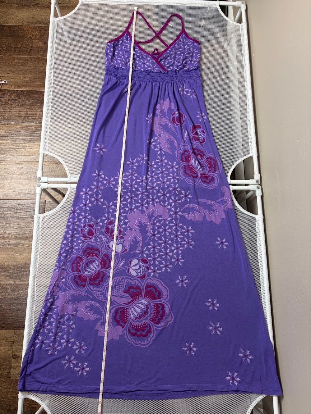 Aeropostale Purple Floral Boho Y2K Maxi Dress Surfer Hippie V-Neck Halter M EUC - Picture 14 of 16